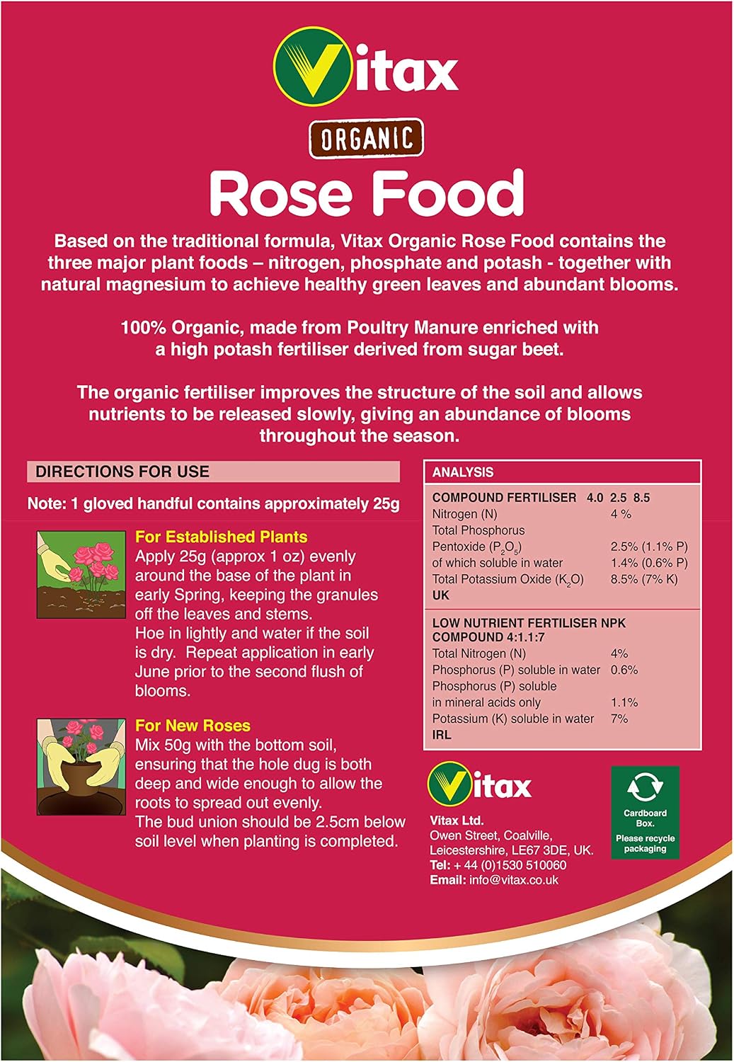 Vitax Organic Rose Food, Specially Tailored Nutrient Mix, Slow Release, 100% Organic - Image 3
