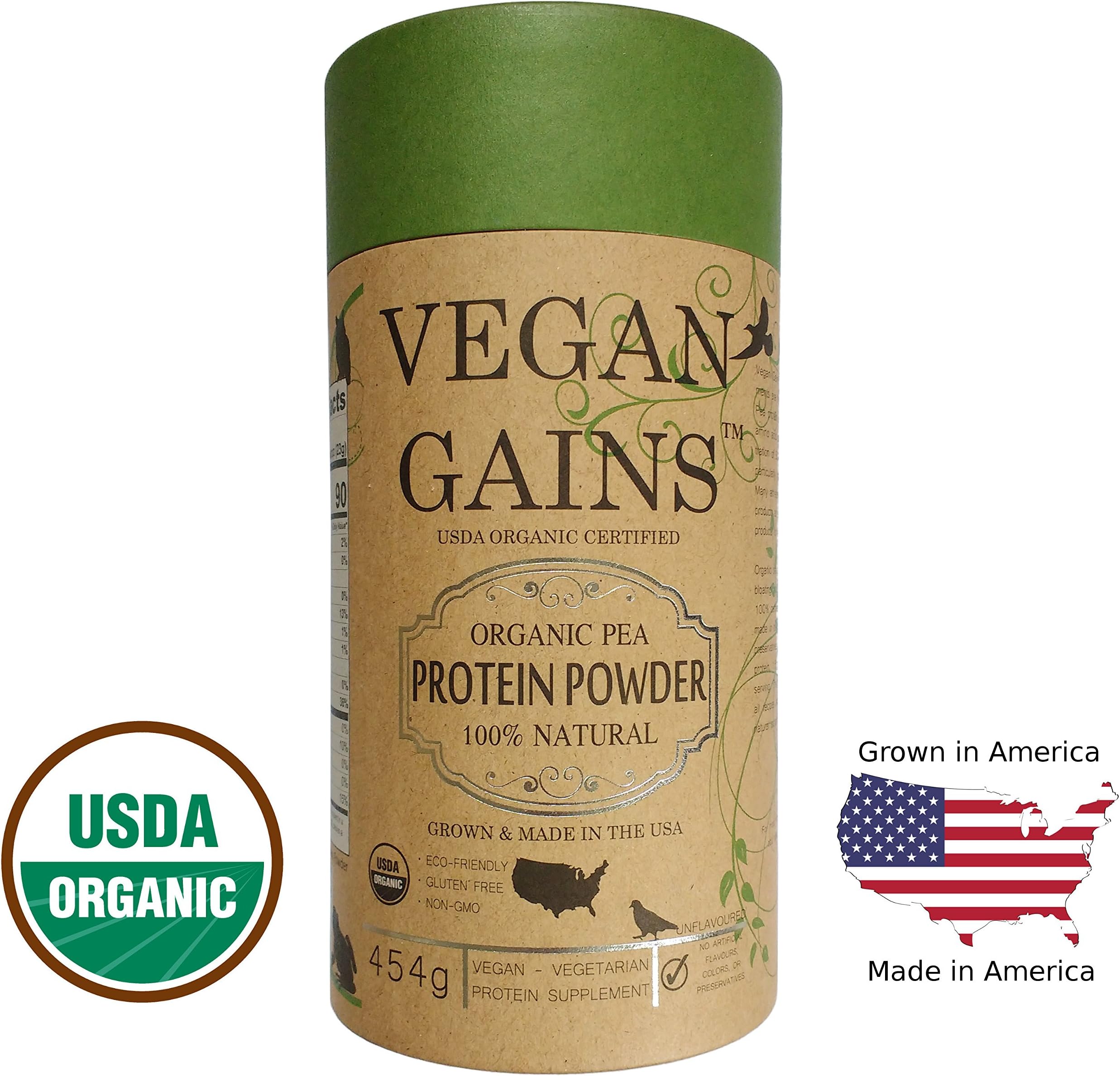 Organic Vegan Pea Protein Powder, 1lb (454g), USDA Organic, Non-GMO, American Grown - Made in USA