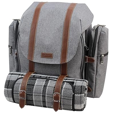 Picnic Backpack for 4 | Picnic Basket | Stylish All-in-One Portable Picnic Bag with Complete Cutlery Set, Stainless Steel S/P Shakers | Picnic Blanket Waterproof Extra Large | Cooler Bag for Camping