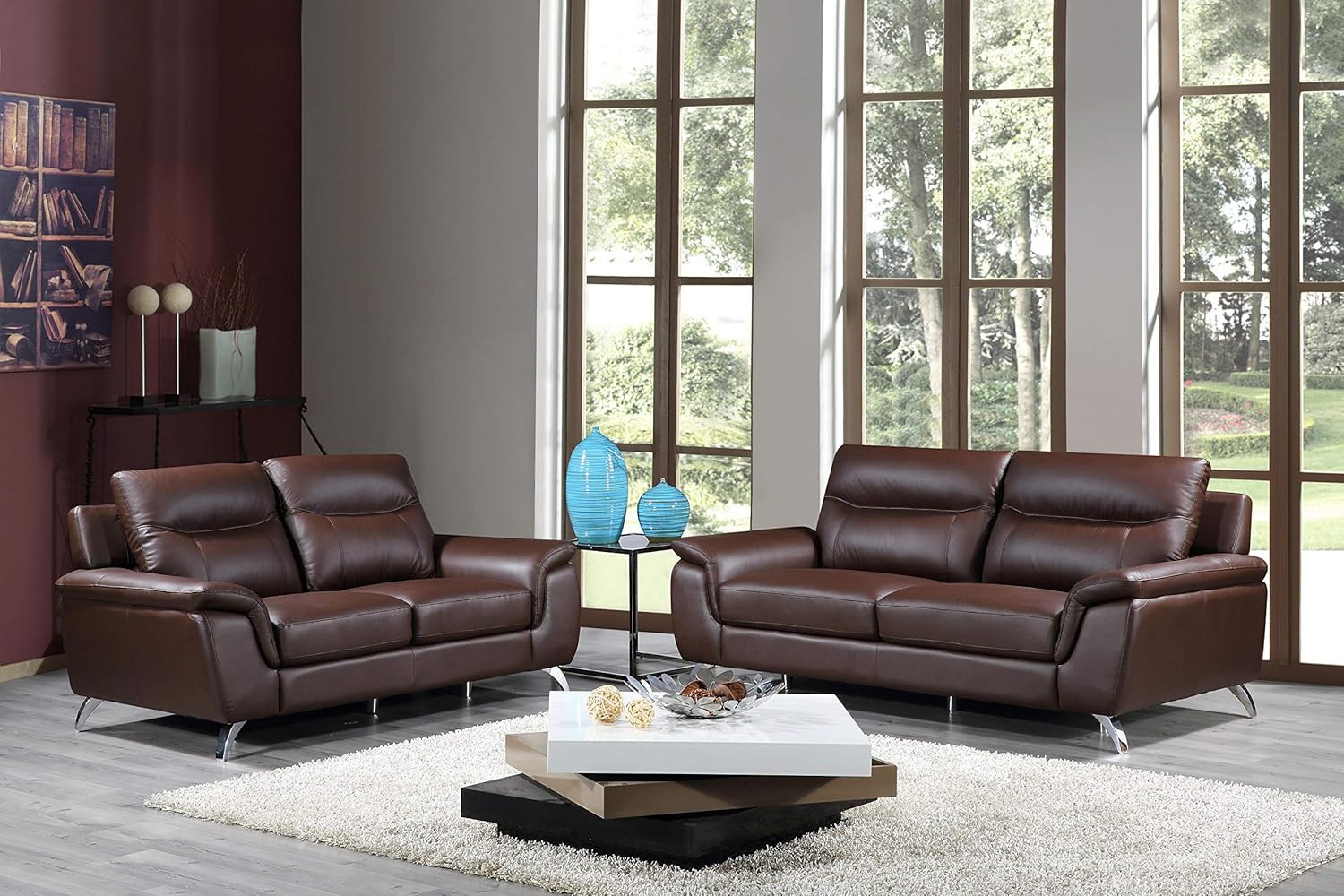 Best top grain leather living room set