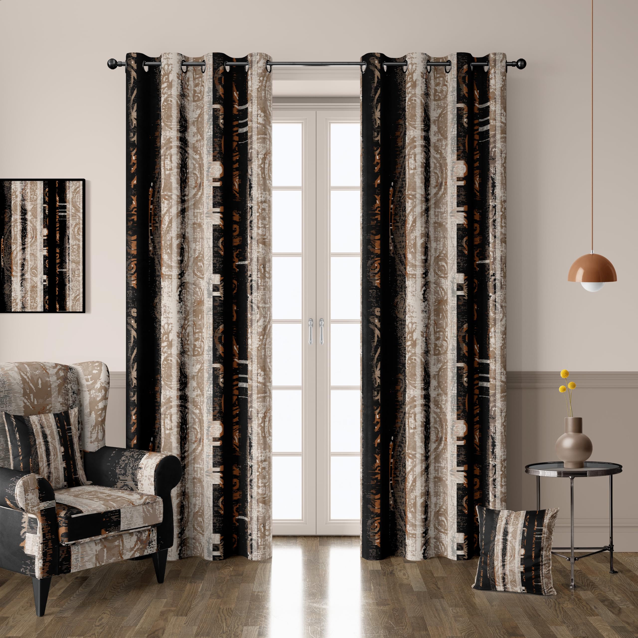 Photo 1 of ****different pattern, check picture**** LADYVOGUE 100% Blackout Curtains 2 Panels Set Black and Beige Black Out Curtain Shabby Chic Cream Tan Thermal Insulated Window Treatments Decor for Living Room Bedroom Darkening Curtain 52x84 Inch