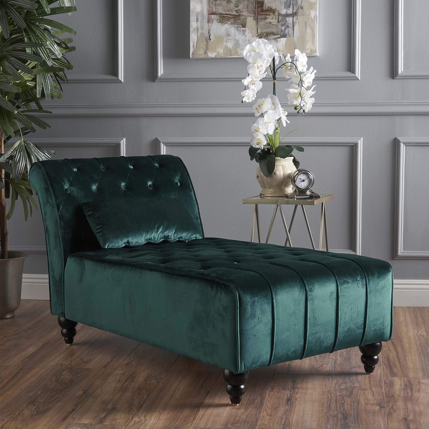 GDFStudio 301265 Rafaela ButtonTufted New Velvet Chaise Lounge in Teal
