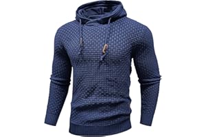 Zaitun Mens Hooded Sweatshirt Long Sleeve Solid Knitted Hoodie Pullover Sweater