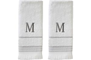 SKL Home Casual Monogram Hand Towel Set, M, 16x26, White 2 Count
