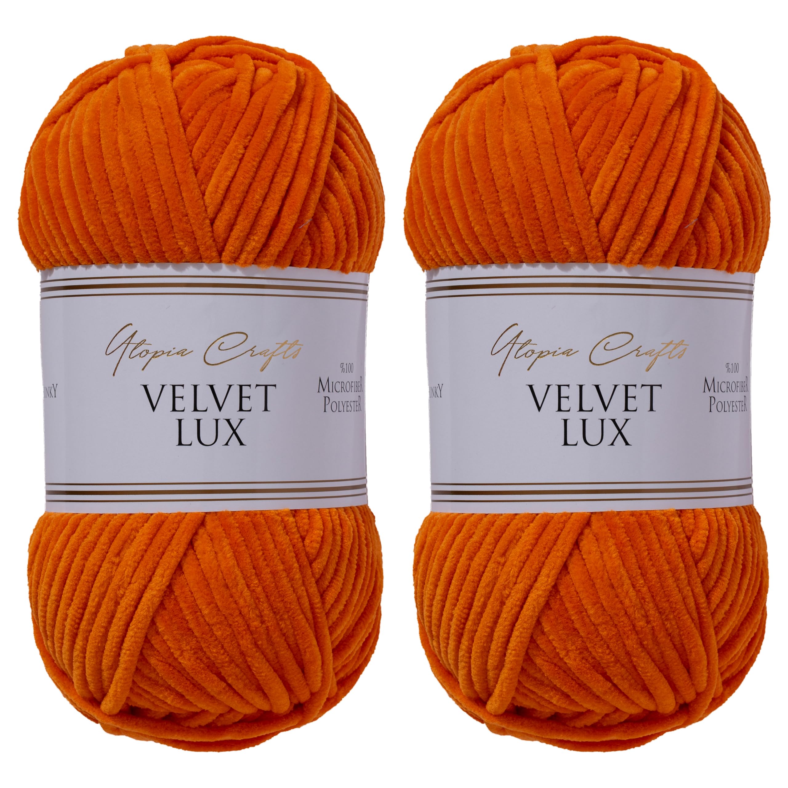 Utopia Crafts Velvet Lux Chenille Super Soft Chunky Yarn for Knitting and Crochet, 100g - 110m (Rusty Orange) (Pack of 2)