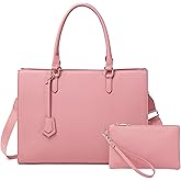 Laptop Bag for Women 17 inch Casual Work Bags with USB Charging Port Laptop Tote Bag with Clutch Purse (Pink)