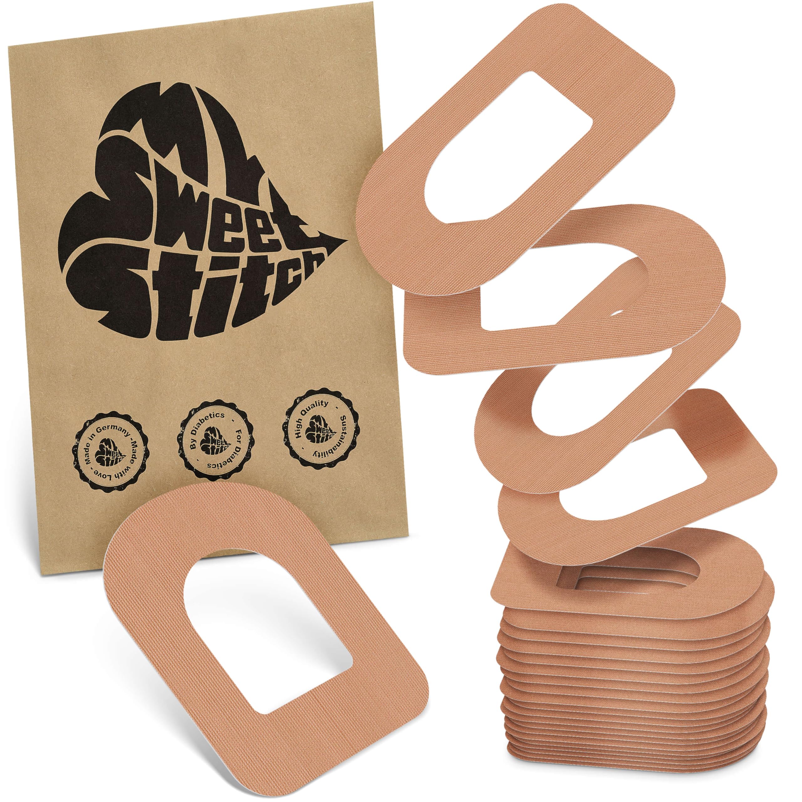 MySweetStitch - 25 x Omnipod Patches, Ring Patch Ø 95 x 72mm, Waterproof, Breathable, Skin-Friendly, Made in Germany, Beige