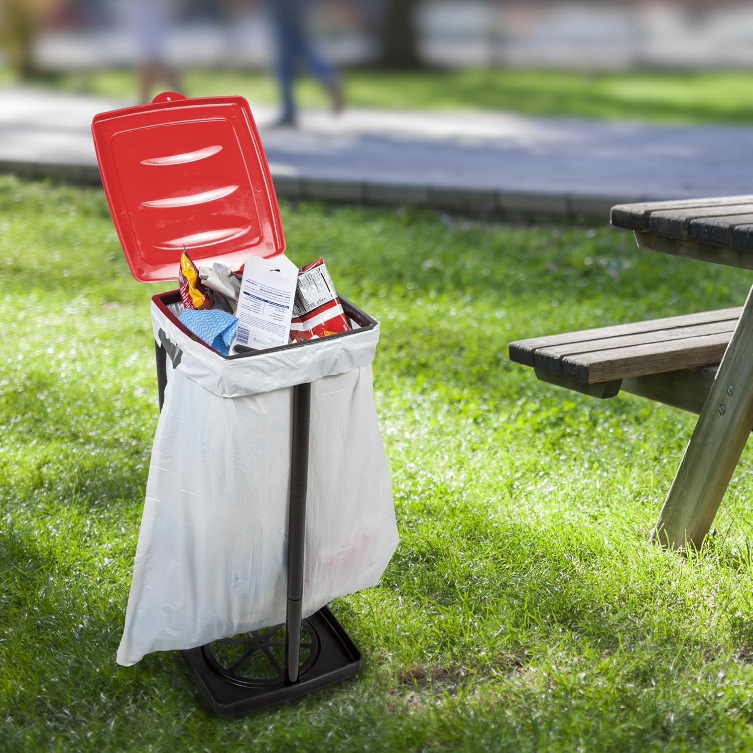 Wakeman Portable Trash Bag Holder- Collapsible Trashcan for Garbage and Indoor/Outdoor Use Outdoors -Ideal for Camping Recycling and More (Red): Clothing