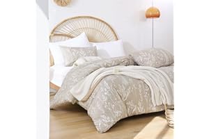 JANZAA Queen Comforter Set Bed in a Bag Queen Floral Comforter Sets Queen Size Bedding Sets Queen Oatmeal Comforter for All Season with Fitted Sheet Flat Sheet Pillow Cases and Shams 7 Piece