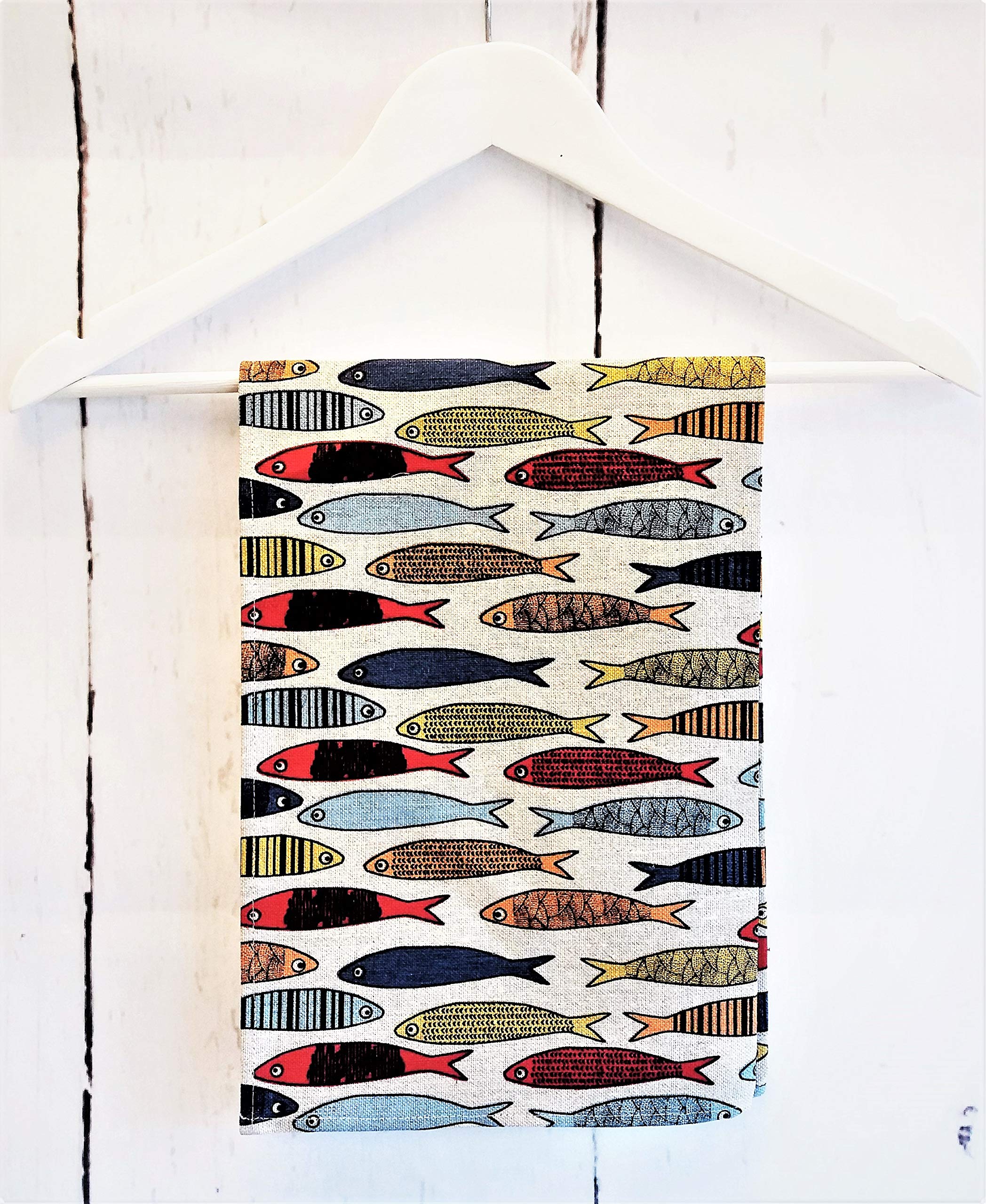 A Pair of Linen Cotton Tea Towels Kitchen Towels Sardines (pack of 2 towels)