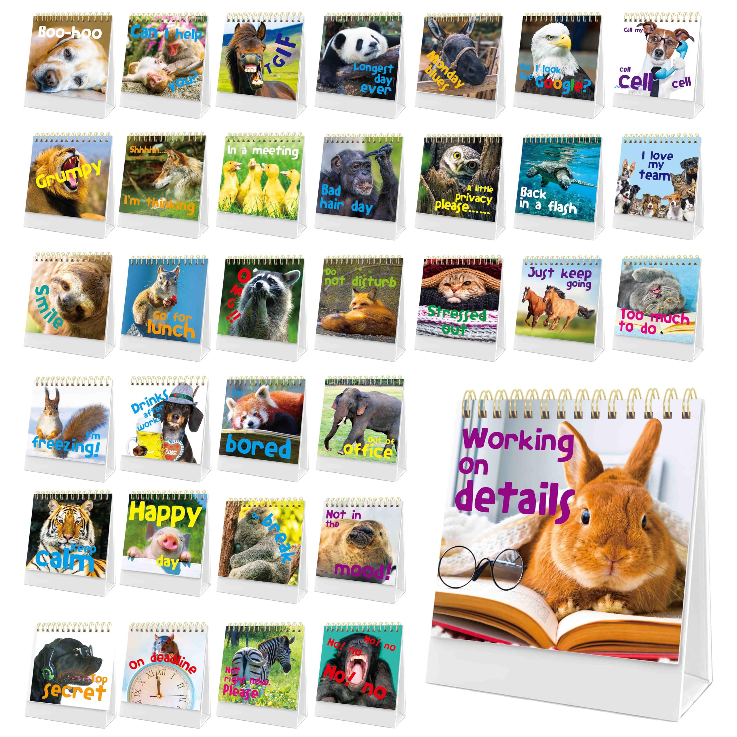 40 Pages Funny Desk Sign, 34 Different Fun and Flip-Over Messages plus 6 Erasable Blank Pages, Funny Desktop Flip Book for Office Gifts Desk Accessories (Animal Design)