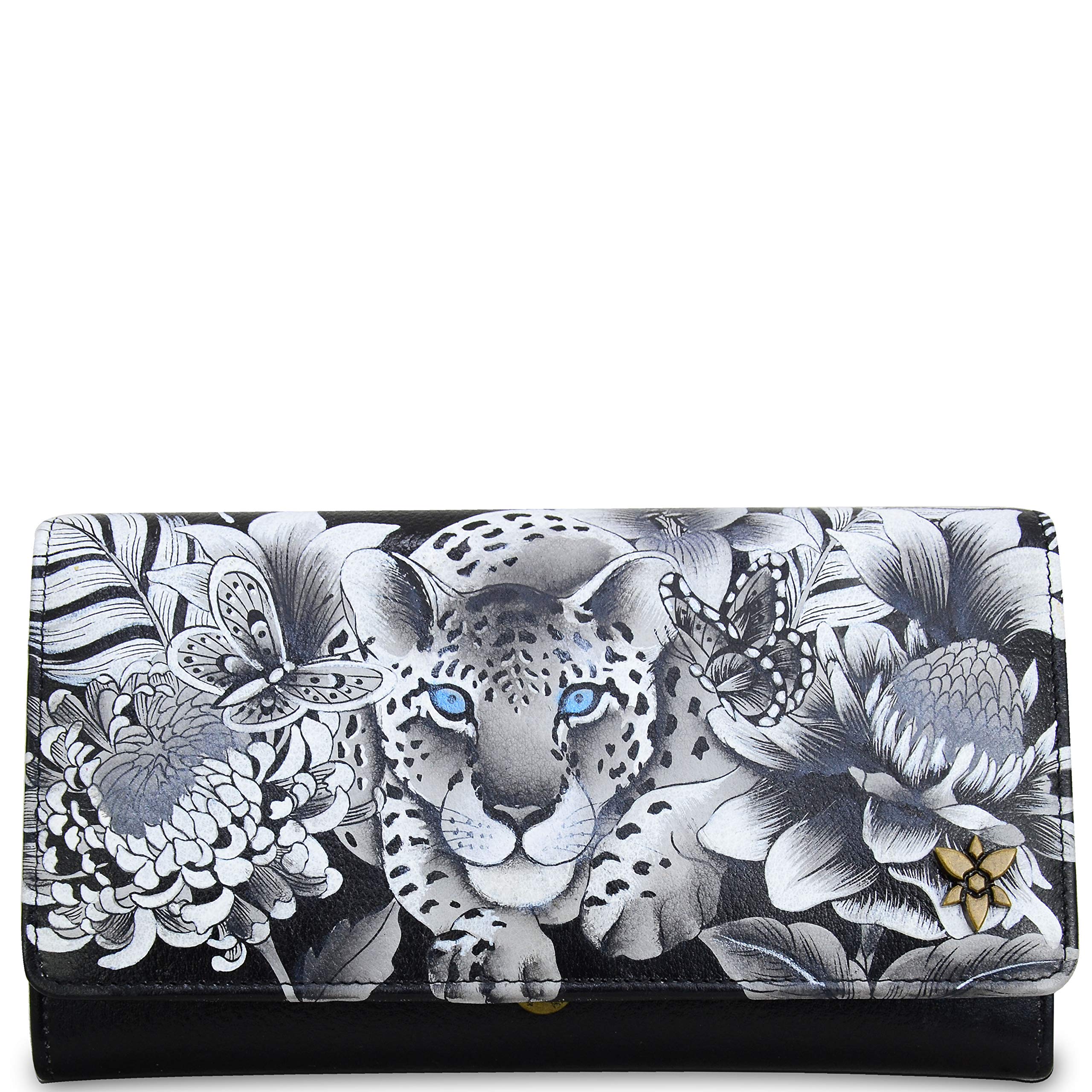Anuschka Accordion Flap, Women’s Hand-Painted Genuine Leather Wallet - Cleopatra's Leopard