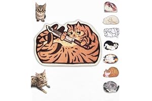 Lukamoo® Cute Cat Litter Mat (30’’x20’’), Large/L, for Kitty Litter & Cute Cat Litter Box, Litter Trapping Mat (Brown Tabby)