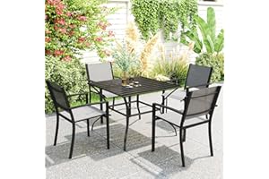 Outsunny Outdoor Dining Table for Four, Patio Table with Parasol Hole, Square Garden Table with Slatted Metal Plate Top, for 