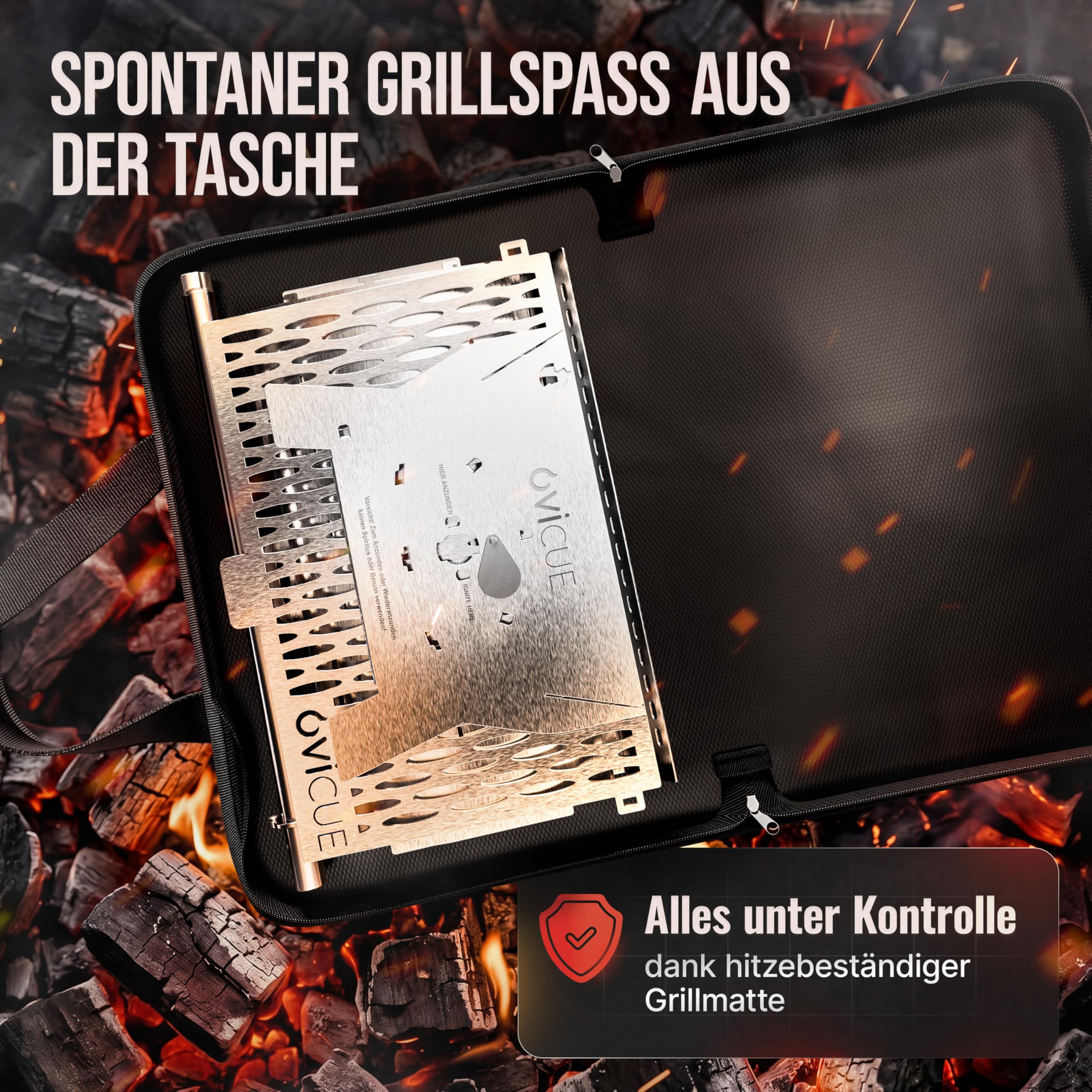 ovicue Grill | Mobiler Steck-Gasgrill – Tragbarer Edelstahlgrill mit Stecksystem – Gas- & Holzkohlebetrieb – Inkl. Tragetasche – Perfekt für Camping, Balkon, Garten & Outdoor - Camping Grill 4