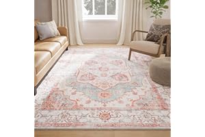 RELEANY 5x7 Area Rugs Machine Washable 5x7 Rug Low Pile Carpet No Shedding Area Rugs for Living Room Bedroom Dining Room Kitchen Entrance Indoor-Pink/Blue/Red/Orange