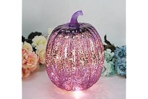 CFDECOR Fall Decorations for Home, Mercury Glass Pumpkin Light with Timer,Battery Operated Led Pumpkin Lamp, flameless Night Lamp, Ideal for Halloween Thanksgiving Rustic Autumn Xmas Décor (Purple)