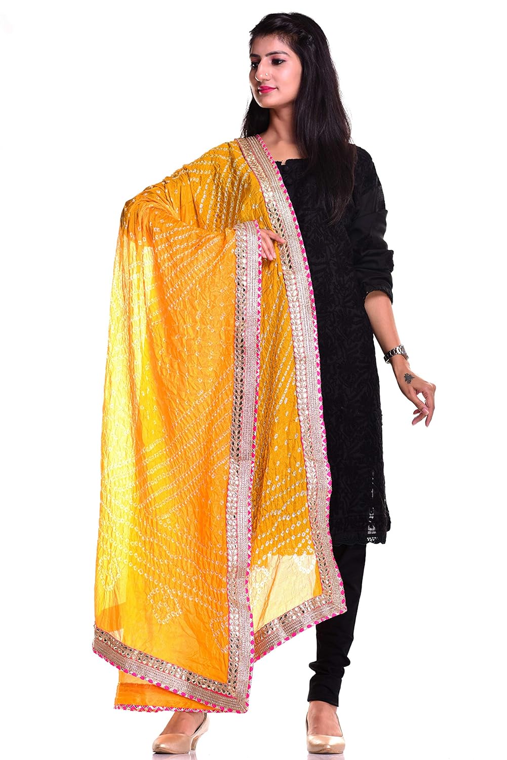 kastiel women's chiffon art silk bandhej dupatta (kdp6010,yellow,free size)