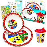 Mickey Mouse Kids Dinnerware Set - Durable Dishes for Toddlers Bundle | Dishwasher-Safe with Dinner Plate, Bowl and Cup with Mickey Mouse Plus Stickers | Mickey Dining Set for Babies, Kids 3+
