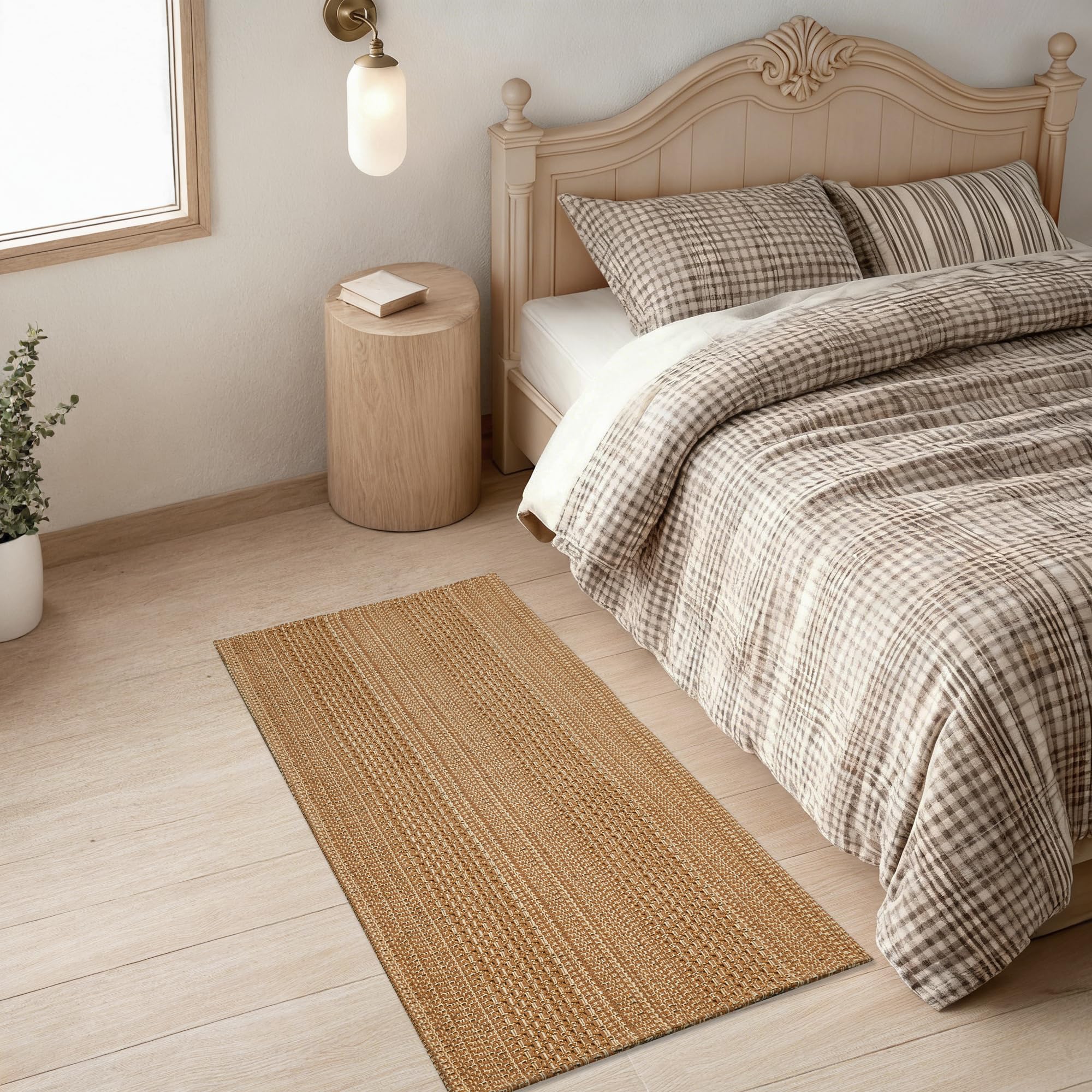 Photo 1 of 2' x 4' Entryway Rug, Boho Small Area Rug, Machine Washable, Woven Rug, Non-Slip, Vintage Design, Pet Friendly, Soft Faux Fibre, for Indoor Entryways, Bedroom, Kitchens, Front Doors, Light Taupe Brown