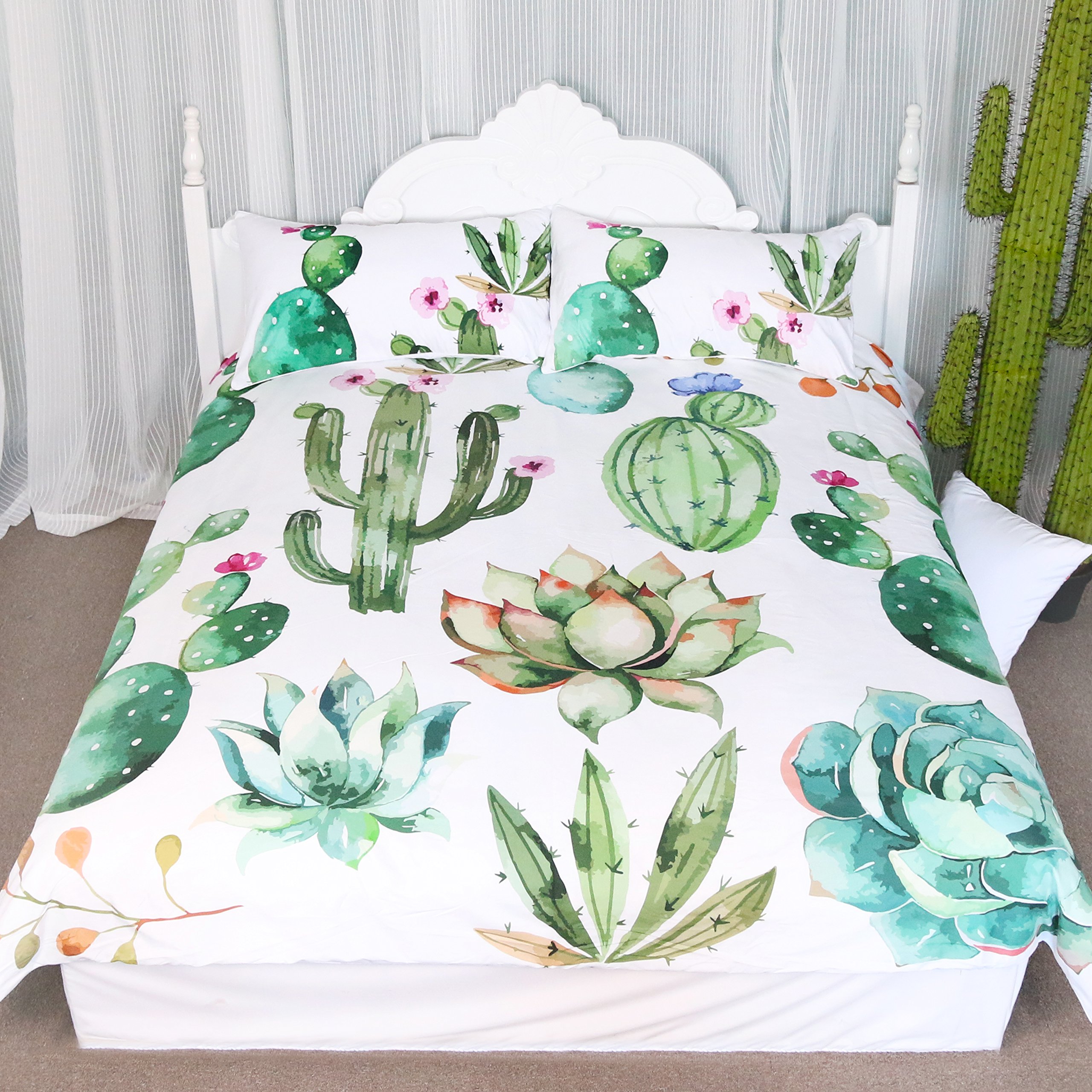 Bright Cactus Pattern Bedding Set Green plants cactus Print 3 Pieces