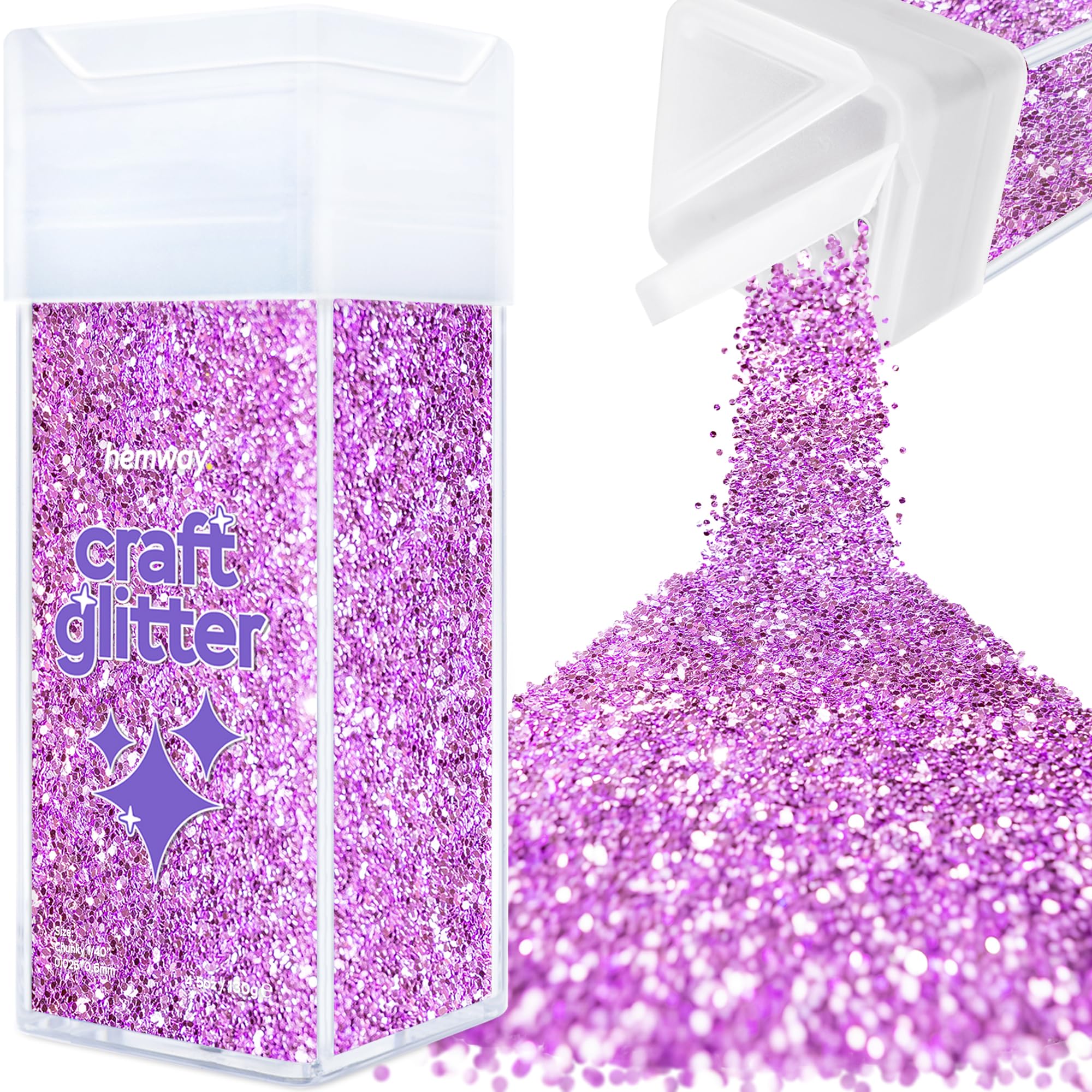 Hemway Glitter Shaker Lavender Purple 110g Chunky, Craft Glitter Shaker for Resin & Epoxy Crafts, Christmas Art Supplies, Nail, Body, Face, Eye, Festival, Crafting, Slime, Sparkle