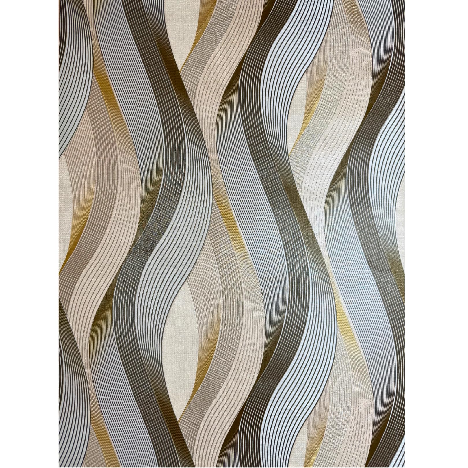 Photo 1 of [Sample Link] 3D Wave Stripe Wallpaper Beige Embossed Vinly Non-Pasted Waterproof Wall Covering