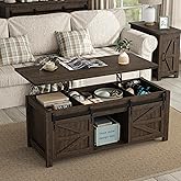 Furnihold 47.3'' Lift Top Coffee Table Rectangle Farmhouse Coffee Table with Storage Rustic Center Table with Sliding Barn Do
