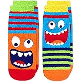 Jefferies Socks Boy's Monster Fuzzy Non-Skid Slipper Socks 2 Pack