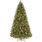 Yaheetech 9ft Pre-lit Christmas Tree with 850 Warm White Lights, Green | Prelighted Spruce Christmas Tree for Home Party Decoration with 850 Warm White Lights and 2160 Branch Tips, Foldable Stand.