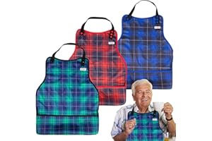 FUZ BIGAZA 3 Pack Adult Bibs Washable Clothing Protector with Crumb Catcher, Adjustable Reusable Waterproof Large Feeding Adult Bib