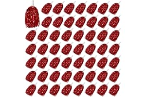 PPXMEEUDC 54PCS Cheerleading Pom Poms Metallic Foil Plastic Pom Poms with Baton Handle for Game Sports (Red)