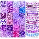 1200PCS 6mm Purple Glass Beads for Bracelets, 24 Colors Assorted Violet Series Crystal Beads Bracelets Making Kit and Jewelry Making, Round Purple Beads for Friendship Bracelet Earring Necklace Crafts