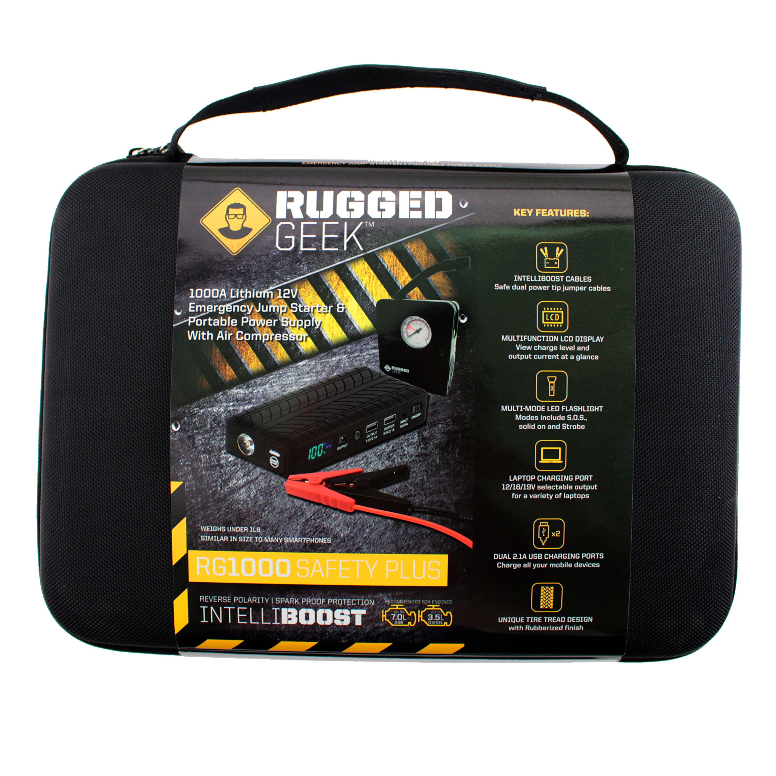 Rugged Geek RG1000 Safety Plus 1000A Portable Car Jump Starter, Battery