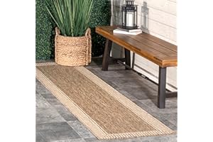 nuLOOM 2x8 Outdoor/Indoor Asha Area Rug, Light Brown, Casual Design With Striped Border, Stain Resistant, Highly Durable, For Patio, Balcony, Bedroom, Living Room, Dining Room, Bathroom