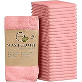 Softolle 100% Cotton Washcloths 24 Pack (12x12 Inches) Soft, Highly Absorbent Washcloth, Face Towels, Wash Cloths for Face, Ring Spun, Bulk Pack (Pink)