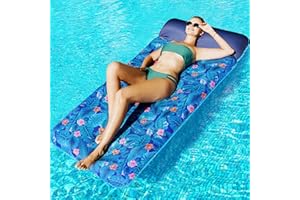 FindUWill Oversized Pool Float Lounge, 72" X 37" Extra Large Fabric-Covered Pool Floats for Adults, Inflatable Contour Lounger with Headrest Ultra-Comfort Cooling Pool Raft (XL, Monstera)