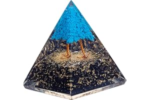ZENFULSTONE Tree of Life Flower Orgonite Pyramid-Amethyst Healing Reiki Meditation Orgone Pyramid-Energy Generator E-energy Protection Home Decor (Turquoise + Tourmaline)