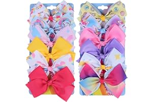 EYEGLA 12Pcs Rainbow Heart Alligator Clips, Colorful Grosgrain Ribbon Hair Bows for Girls, Toddlers, Kids, and Teens