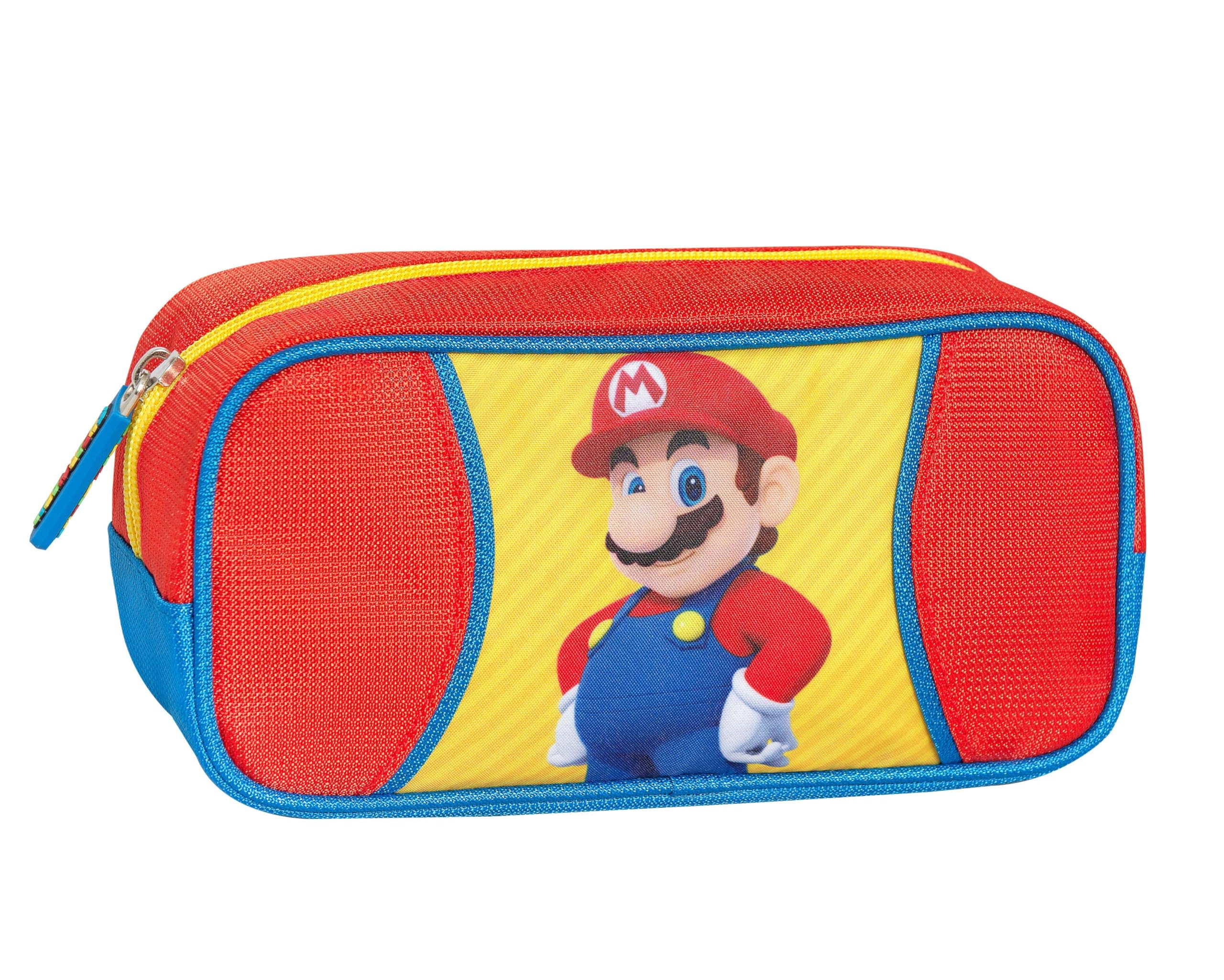 Franco Cosimo Panini Super Mario Official School Pencil Case, Large Rectangular Pencil Case, Ideal for Storing Stationery, with Practical Zip Closure, 22 x 11 x H x 8 cm, Blue/Red/Yellow, Rectangular