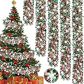50Ft Christmas Snowflake Tinsel Garland Red Green Metallic Twist Hanging Garland with Snowflake Glitter Thick Tinsel Garlands Xmas Tree Decorations for Xmas Tree Fireplace Home Indoor Outdoor Decor