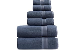 Springtree Home Luxury Viscose from Bamboo Bath Towel Set 6 Piece Set | 35% Viscose from Bamboo - 65% Cotton | Absorbent Quick-Dry Towels for Bathroom | Oeko-TEX Standard 100 Cotton | French Blue
