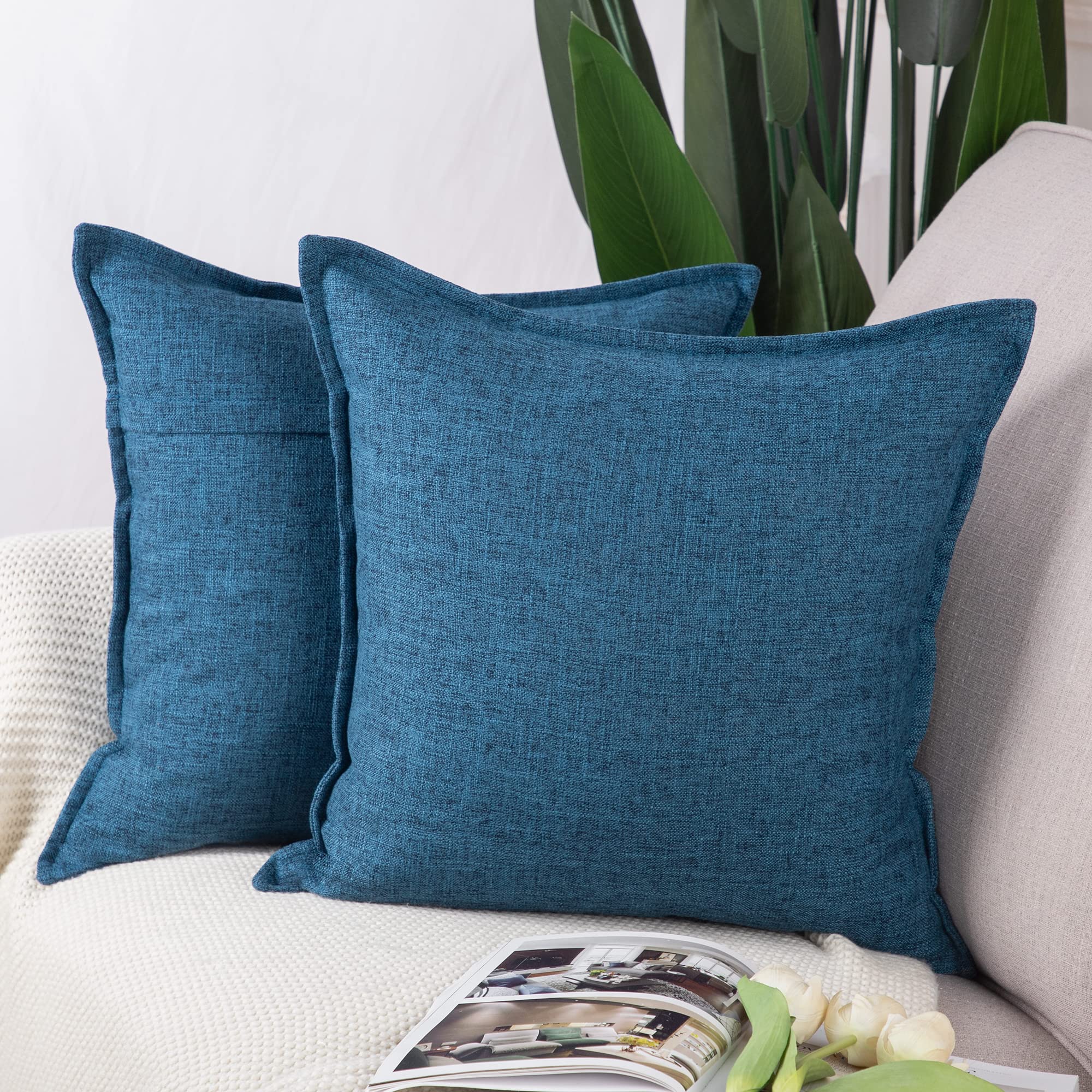 Photo 1 of MADIZZ Set of 2 Linen Throw Pillow Covers 20x20 Inch Dark Blue Soft Decorative Cushion Cover for Sofa Bedroom Pillow Shell