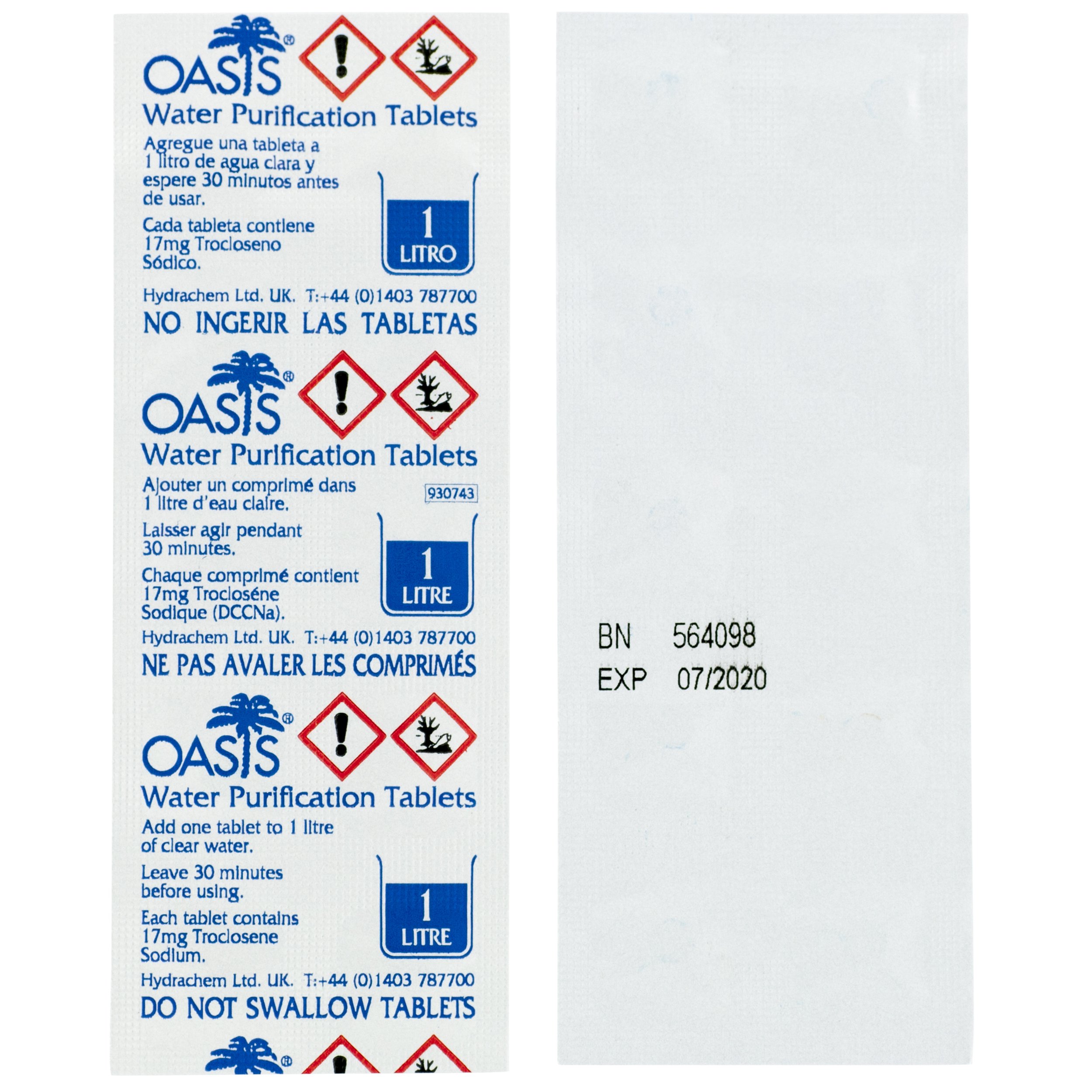 Oasis WATER PURIFICATION TABLETS 17mg British Army Issue Survival