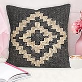 Radharani Arts Indian Handwoven Kilim Pillow Cover 18x18 Square Indian Outdoor Cushions Cover Decorative Throw Pillow Cases Jute Wool Cushion Cover Boho Pillow Shams for Home Decor (Black), RAD030