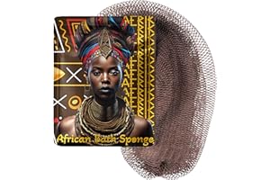 AFRIKI African Net Sponge, Authentic African Exfoliating Sponge, Black Owned, Back Scrubber, 45inch Long, for Normal to Sensitive Skin, for Daily use, Sky Collection (Brown)