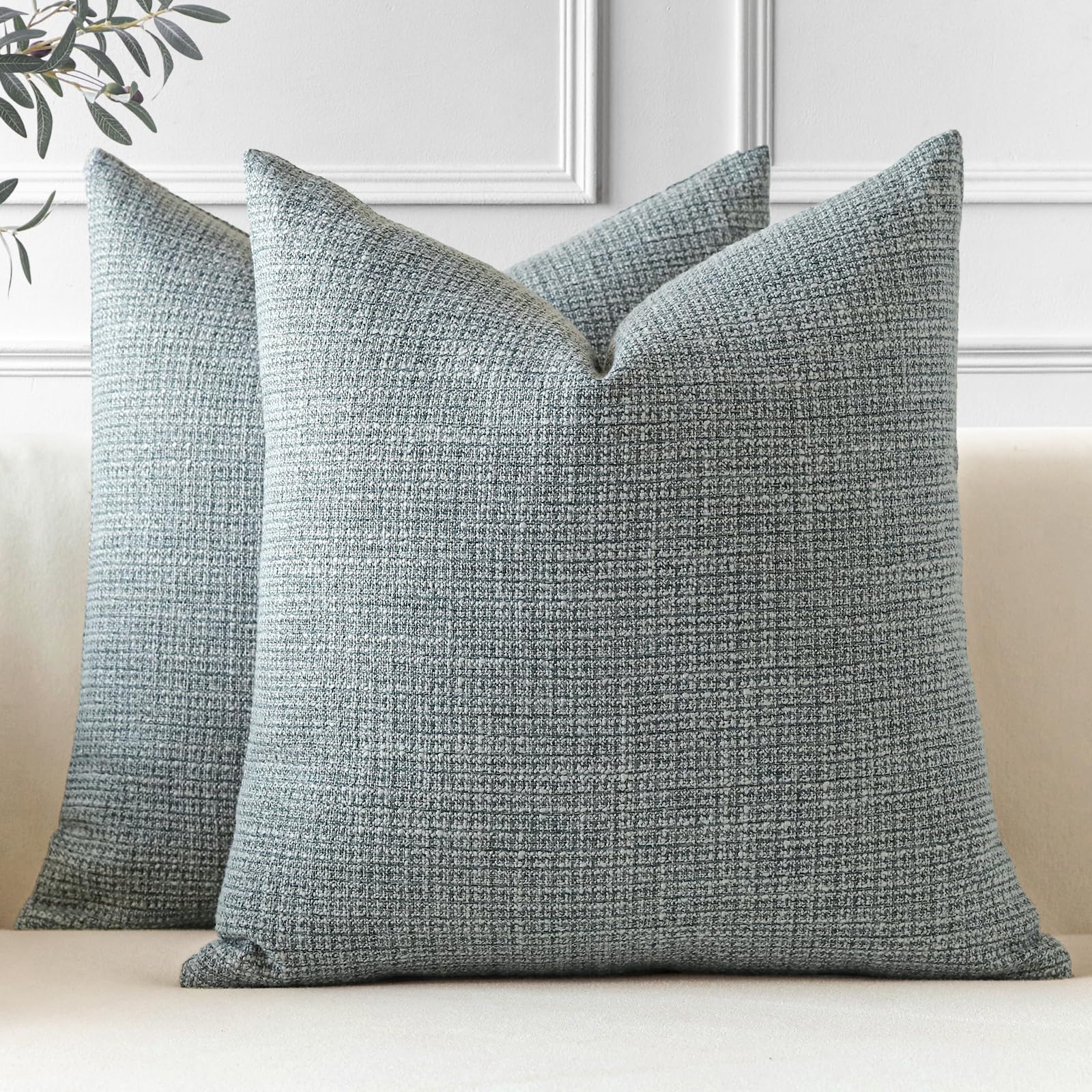 JOTOM Set of 2 Cushion Covers 50x50 cm Linen Dark Grey Decorative Throw Pillow Covers 20x20 Inch Square Cushion Case Home Decor Pillowcases for Couch Sofa Living Room Bed (Dark Grey)