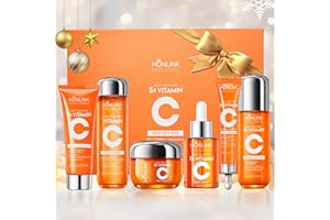 Glown 6-Piece Hydrating Skincare Set with Vitamin C & Niacinamide,HONLINK Face Care Kit Includes Toner, Faical Serum,Cleanser,Moisturizer, Eye Cream & Body Lotion | Unique Gift for Women