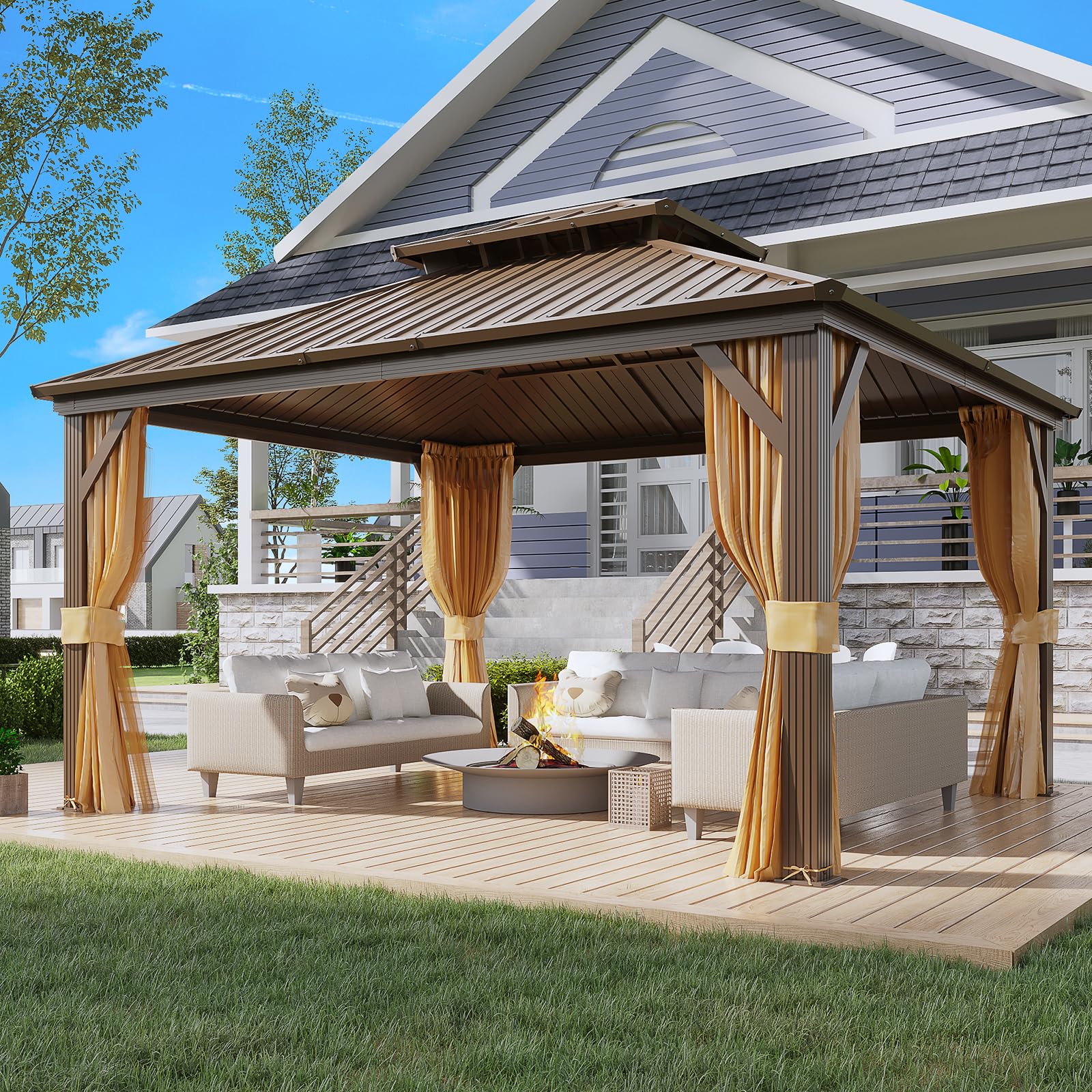 Photo 1 of ***reference Iimagen** ***ONLY THE THIRD BOX OF FIVE BOXES
YOLENY 12' x 14' Gazebo, Hardtop Gazebo with Aluminum Frame, Double Galvanized Steel Roof, Curtains and Netting Included, Metal Gazebos Pergolas for Patios, Garden, Parties, Lawns