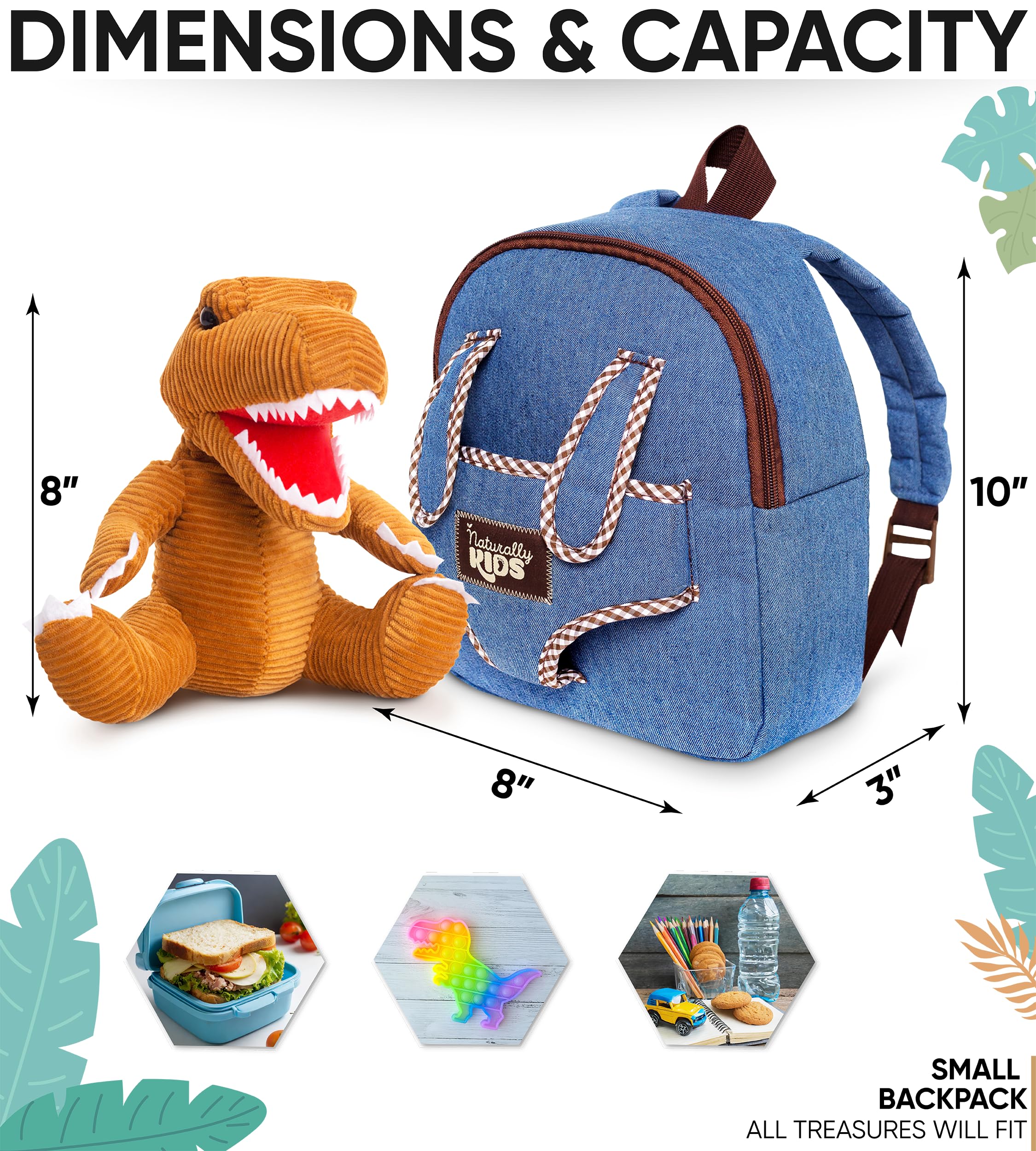 Naturally KIDS Dinosaur Toys for Kids 3-5, Dinosaur Toys for Kids 2-4, Birthday Gifts for 2 Year Old Boy, Gifts for 3 Year Old Boys, Toddler Backpack